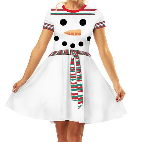 

Women's Swing Dress Mini Dress White Short Sleeve Color Block Patchwork Winter Fall Autumn Crew Neck Christmas Vacation 2022 S M L XL