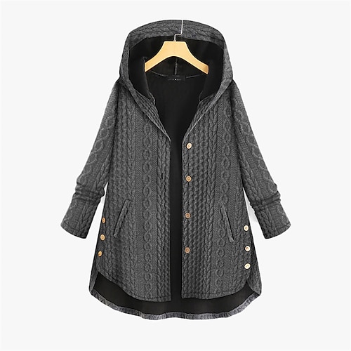 

Women's Plus Size Parka Button Pocket Plain Outdoor Causal Long Sleeve Hooded Regular Winter Fall Dark Green Dark Blue Red L XL XXL 3XL 4XL