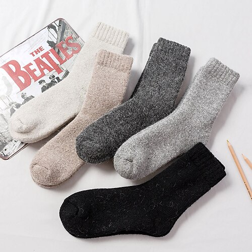 

Men's 5 Pairs Socks Wool Socks Crew Socks Casual Socks Winter Socks Fashion Comfort Solid Colored Casual Daily Ultra Warm Winter Black Khaki