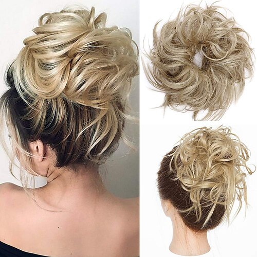 

fluffy pjusket updo rodet hår knold hårstykke rodet knold scrunchy syntetisk up do bølget knold hair extensions let chignon hårstykke wrap on donut instant hestehale up-do scrunchie til kvinder 45g