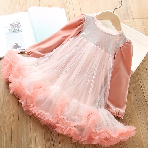 

Kids Girls' Dress Solid Color A Line Dress Dress Performance Crew Neck Long Sleeve Active Dress 7-13 Years Winter Blue Pink