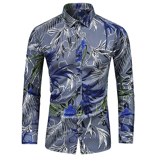 

Men's Shirt Floral Graphic Prints Turndown Blue 3D Print Christmas Street Long Sleeve Button-Down Print Clothing Apparel Fashion Designer Casual Soft