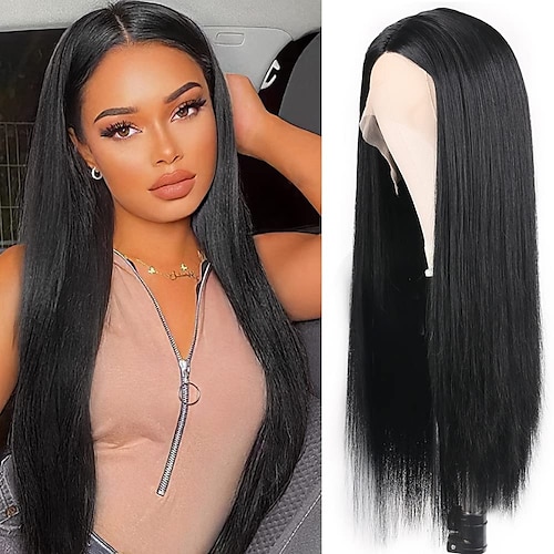 

Synthetic Lace Front Wig Pre Plucked Straight Wig Glueless Lace Wigs Synthetic Hair Natural Black Wig Heat Resistant Fiber Hair Synthetic Lace Front Wig for Fashion Women