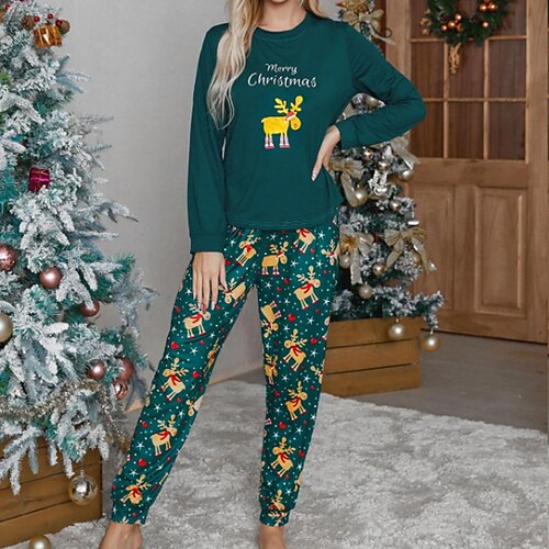 

Women's Christmas Loungewear Sets Heart Letter Casual Comfort Soft Home Christmas Daily 0Breathable Crew Neck Long Sleeve Hoodie Pant Winter Fall Green