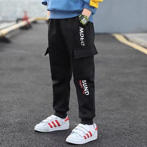 

Kids Boys Sweatpants Trousers Solid Color Letter Pants School Daily Black / Winter / Fall