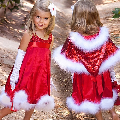 

Christmas A-Line Flower Girl Dresses Jewel Neck Knee Length Cotton Blend with Ruching Paillette Sparkle & Shine Cute Girls' Party Dress Fit 3-16 Years