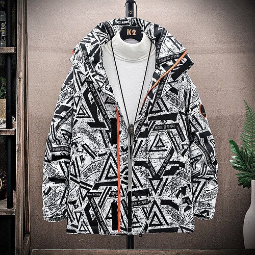 

Men's Coat Warm Sports & Outdoor Zipper Geometry 3D Printed Graphic Turndown Fashion Jacket Outerwear Long Sleeve Pocket Fall & Winter