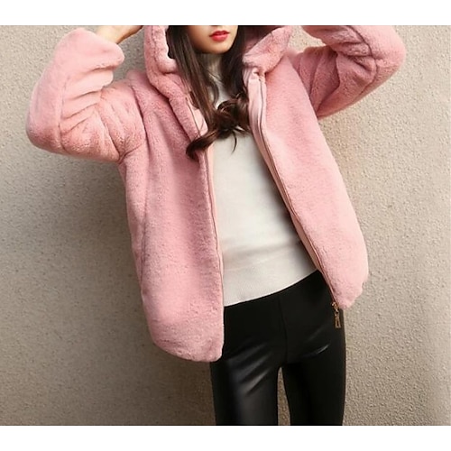 

Women's Teddy Coat Hoodie Jacket Warm Breathable Outdoor Daily Wear Vacation Going out Zipper Pocket Zipper Hoodie Casual Lady Comfortable Solid Color Regular Fit Outerwear Long Sleeve Winter Fall