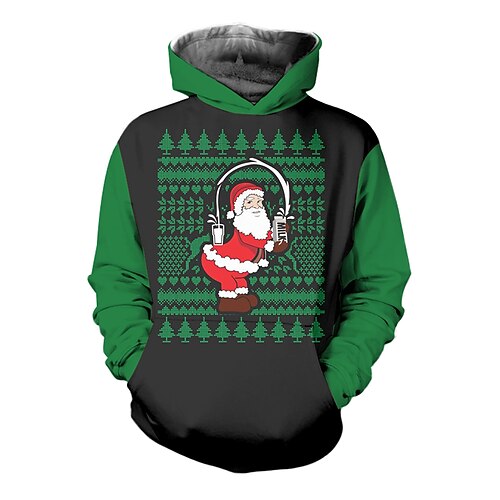 

Kids Boys Christmas Hoodie Pullover Santa Claus Long Sleeve Pocket Children Top Christmas Gifts Hoodie Fashion Daily Green Winter 7-13 Years