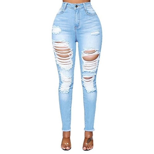

Women's Jeggings Cotton Blue Deep Blue High Waist Streetwear Casual Going out Casual Daily Full Length Outdoor Solid Colored S M L XL 2XL
