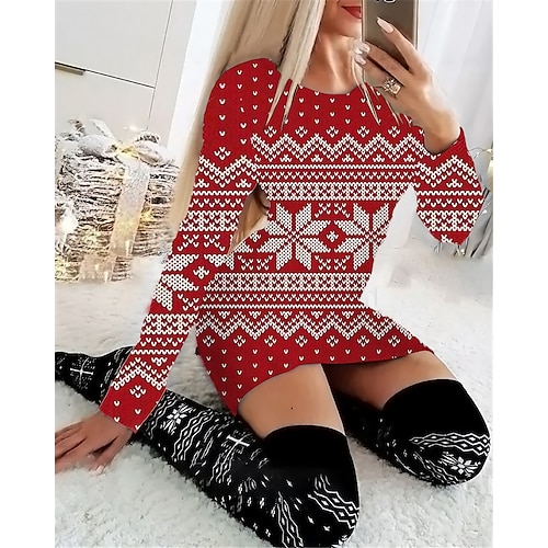 

Women's Christmas Casual Dress Bodycon Sheath Dress Mini Dress Blue Wine Red Long Sleeve Plaid Print Winter Fall Autumn Crew Neck Fashion Christmas Daily 2022 S M L XL XXL 3XL 4XL 5XL 6XL