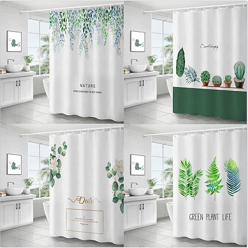 

Leaves Shower Curtain for Bathroom Green Leaf Plant Decorative Bath Curtain Polyester Fabric Waterproof Bathroom Curtain with 12 Hooks
