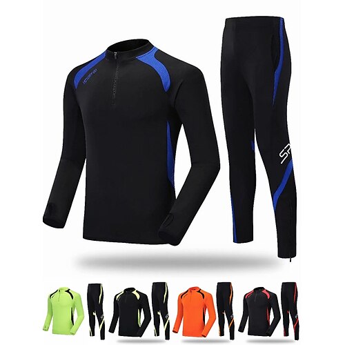 

Men's Tracksuit Sweatsuit 2 Piece Quarter Zip Athletic Winter Long Sleeve Breathable Quick Dry Moisture Wicking Fitness Running Jogging Sportswear Activewear Color Block Green Orange Black Red