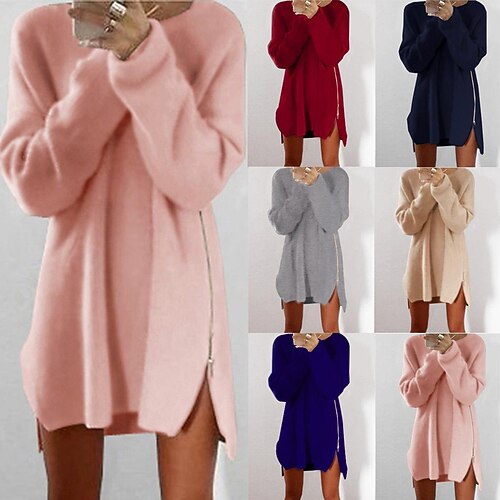 

Women's Hoodie Dress Sherpa Fleece Teddy Zipper Pink Wine Dark Blue Solid Color Casual Round Neck Long Sleeve S M L XL 2XL 3XL