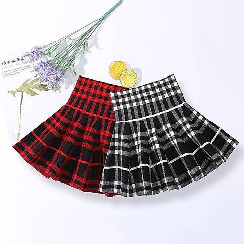 

Toddler Girls' Skirt Plaid Active Outdoor 3-7 Years Winter Black Red