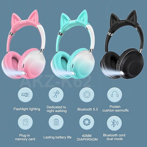 

AKZ-K62 Over-ear Headphone Over Ear Bluetooth 5.1 Noise cancellation LED Light Ergonomic Design for Apple Samsung Huawei Xiaomi MI Fitness Running Everyday Use Mobile Phone