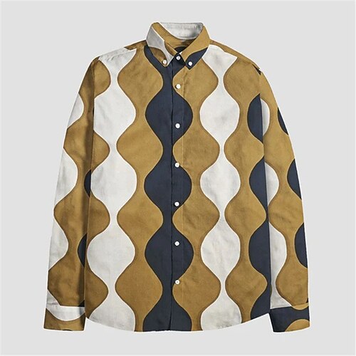 

Men's Shirt Graphic Prints Geometry Turndown Green Yellow 3D Print Outdoor Street Long Sleeve Button-Down Print Clothing Apparel Fashion Designer Casual Soft