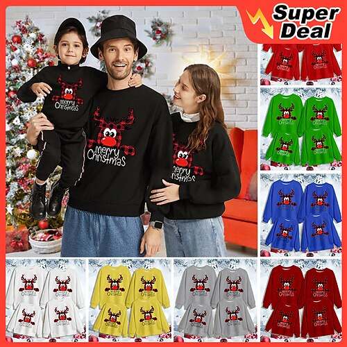 

Family Ugly Christmas Sweatshirt Pullover Graphic Deer Crewneck Casual Long Sleeve Cute Matching Outfits Green Black Blue