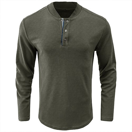 

Men's Henley Shirt Tee Solid Colored Henley Wine Green Black Blue Dark Gray Street Sports Long Sleeve Button-Down Clothing Apparel Fashion Casual Comfortable Big and Tall
