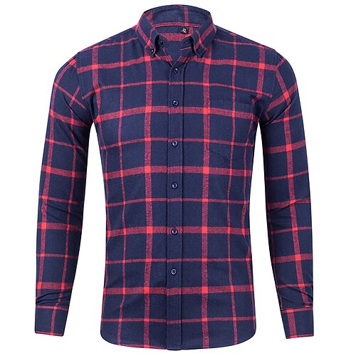 

Homens Camisa Social Camisa de flanela Verde Azulado Vermelho Azul Marinha Manga Longa Xadrez Aberto para a Lateral Primavera Outono Trabalho Rua Roupa Botão para baixo