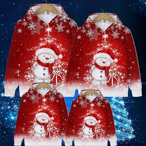 

Family Ugly Christmas Hoodie Graphic Snowman Outdoor Crewneck Red Long Sleeve Cute Matching Outfits