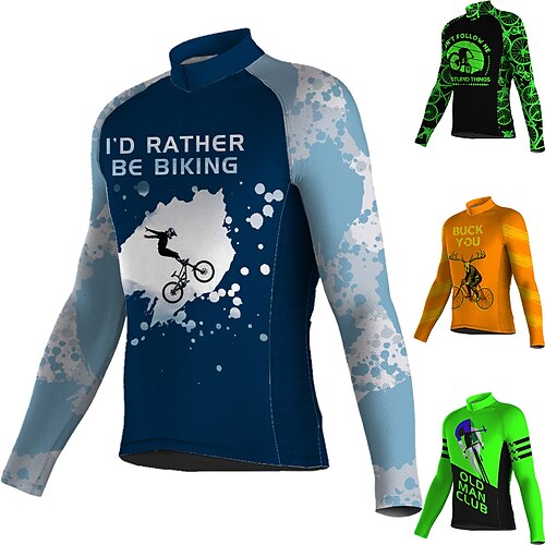 

21Grams Men's Cycling Jersey Long Sleeve Bike Top with 3 Rear Pockets I'd Rather Be Mountain Bike Road Bike Cycling Breathable Quick Dry Moisture Wicking Reflective Strips Graphic Polyester Spandex