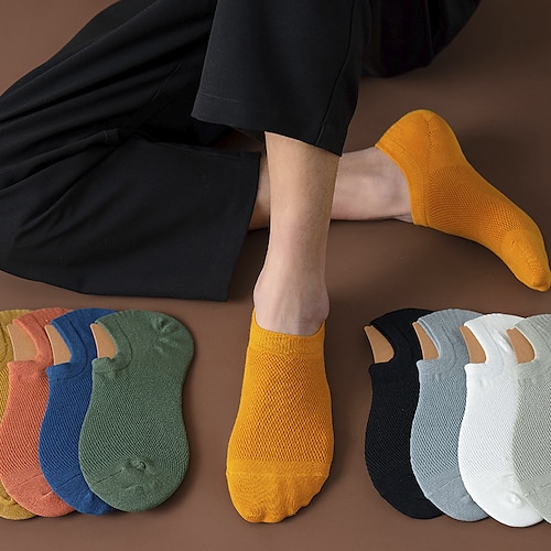 

Men's 3 Pairs Socks Casual Socks No Show Socks Flat Socks Fashion Comfort Cotton Solid Colored Thin Summer Light Blue turmeric Green