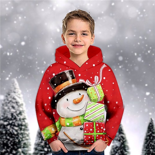 

Kids Boys Christmas Hoodie Pullover Snowman Long Sleeve Pocket Children Top Christmas Gifts 3D Print Hoodie Cute Daily Wine Winter 3-12 Years