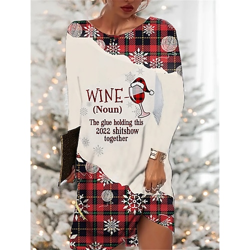 

Women's Christmas Casual Dress Shift Dress Midi Dress Black Wine Red 3/4 Length Sleeve Plaid Ruched Winter Fall Autumn Fashion Christmas Daily 2022 S M L XL XXL 3XL