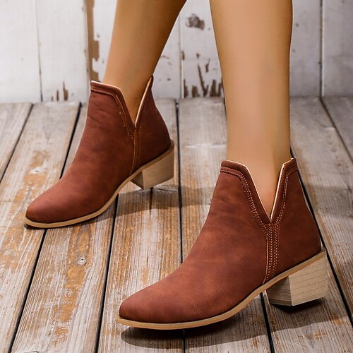 

Women's Boots Daily Plus Size Booties Ankle Boots Block Heel Round Toe Casual Minimalism PU Leather Loafer Solid Colored Black Brown