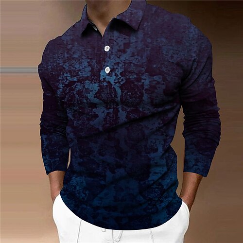 

Men's Collar Polo Shirt Golf Shirt Graphic Prints Turndown Black Blue 3D Print Outdoor Street Long Sleeve Button-Down Print Clothing Apparel Fashion Designer Casual Soft