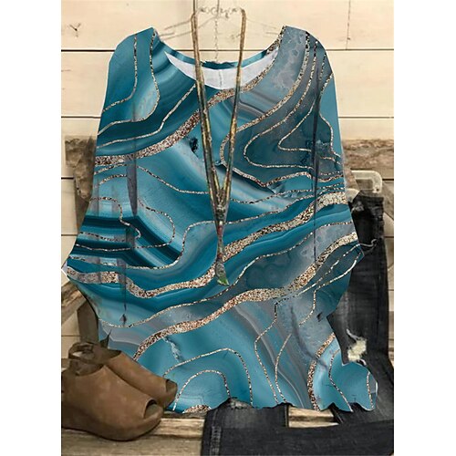 

Mujer Camisa Blusa Azul Piscina Color Caquí Gris Gradiente de Color Estampado Manga Larga Diario Noche Casual Cuello redondo Regular Talla Grande XL