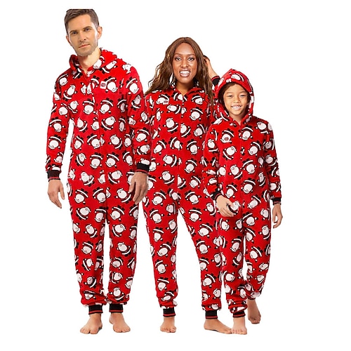 

Christmas Pajamas Family Santa Claus Home Red Long Sleeve Basic Matching Outfits