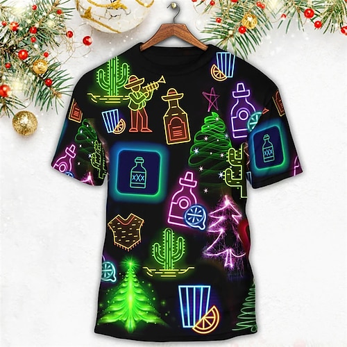 

Men's T shirt Tee Tree Graphic Prints Crew Neck Black 3D Print Outdoor Christmas Short Sleeve Print Clothing Apparel Sports Designer Casual