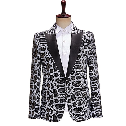 

Disco 1980s Slim Fit Tuxedo Suits & Blazers Notch Lapel Men's Sequins Costume Vintage Cosplay Performance Party Prom Long Sleeve Coat Christmas