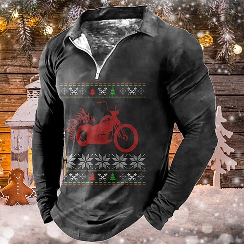 

Men's Collar Polo Shirt Golf Shirt Graphic Prints Snowflake Turndown Blue Gray 3D Print Christmas Street Long Sleeve Zipper Print Clothing Apparel Fashion Designer Casual Breathable