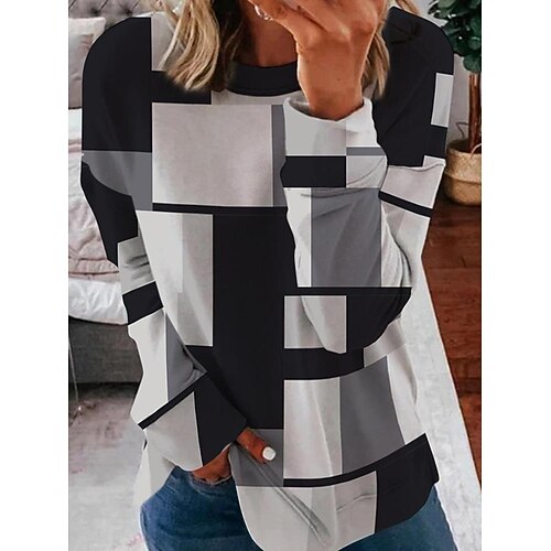 

Women's Sweatshirt Pullover Basic Gray Color Block Street Round Neck Long Sleeve S M L XL 2XL 3XL