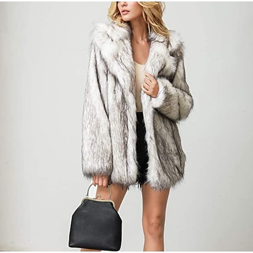 

Women's Winter Jacket Faux Fur Coat Warm Breathable Outdoor Daily Wear Vacation Going out Pocket Open Front Turndown Contemporary Elegant Lady Street Style Color Gradient Regular Fit Outerwear Long