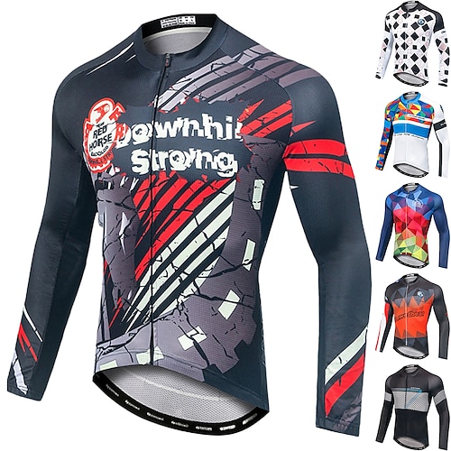 

Men's Cycling Jersey Long Sleeve Bike Jersey Top with 3 Rear Pockets Mountain Bike MTB Road Bike Cycling Breathable Quick Dry Moisture Wicking Reflective Strips Black Royal Blue Red Spandex Sports