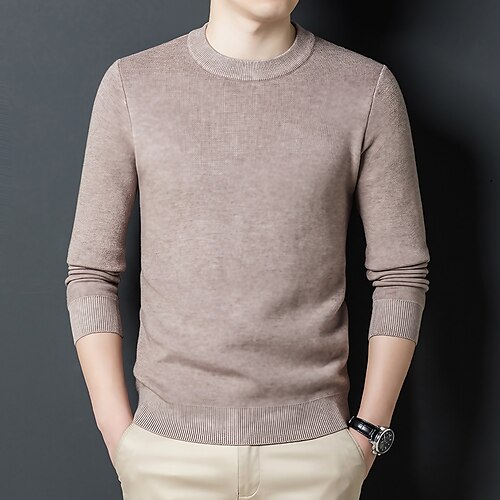 

Men's Pullover Sweater Jumper Cashmere Sweater Ribbed Knit Cropped Knitted Solid Color Crewneck Keep Warm Modern Contemporary Work Daily Wear Clothing Apparel Fall & Winter Camel Wine M L XL