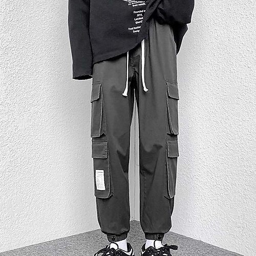 

Men's Cargo Pants Trousers Drawstring Elastic Waist Multi Pocket Solid Color Comfort Daily Holiday Streetwear Stylish Black khaki Micro-elastic