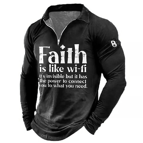 

Men's Polo Shirt Golf Shirt Letter Graphic Prints Turndown Green Black Blue Gray 3D Print Outdoor Street Long Sleeve Zipper Print Clothing Apparel Fashion Designer Casual Soft