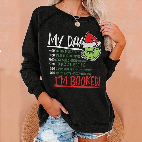

Women's Sweatshirt Pullover Streetwear Black Dark Green Dark Gray Graphic Grinch Christmas Round Neck Long Sleeve S M L XL 2XL 3XL