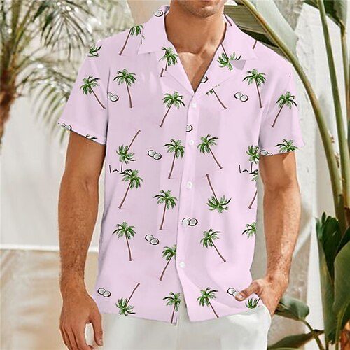 

Homens Camisa Social Camisa de acampamento Camiseta Aloha Coqueiro Estampas Abstratas Aberto para a Lateral Rosa Bege Impressão 3D Ao ar livre Rua Manga Curta Botão para baixo Imprimir Roupa Moda