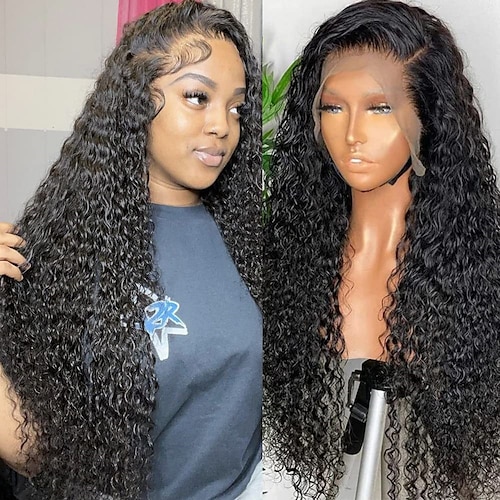 

Water Wave Lace Front Wigs Human Hair 13x4 HD Transparent Lace Frontal Wigs for Black Women Glueless Brazilian Curly Human Hair Wigs 150% Density Wet and Wavy Lace Front Human Hair Wigs Pre Plucked Ha