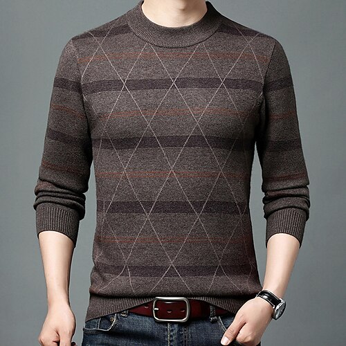 

Men's Sweater Wool Sweater Pullover Sweater Jumper Ribbed Knit Knitted Plaid / Check Crew Neck Casual Keep Warm Work Daily Wear Clothing Apparel Fall & Winter Green Dark Green M L XL