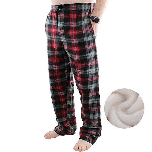 

Men's Loungewear Flannel Pajama Pants Lounge Pants Grid / Plaid Warm Soft Home Bed Spa Flannel Warm Pocket Elastic Waist Winter Red black Red