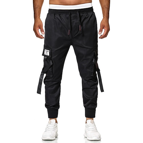 

Men's Cargo Pants Trousers Drawstring Elastic Waist Multi Pocket Letter Comfort Daily Holiday Streetwear Stylish Black Micro-elastic
