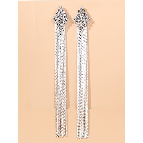 

Women's Clear Synthetic Diamond Drop Earrings Tassel Fringe Vertical / Gold bar Luxury Dangling Earrings Jewelry Silver For Party Prom Club 1 Pair