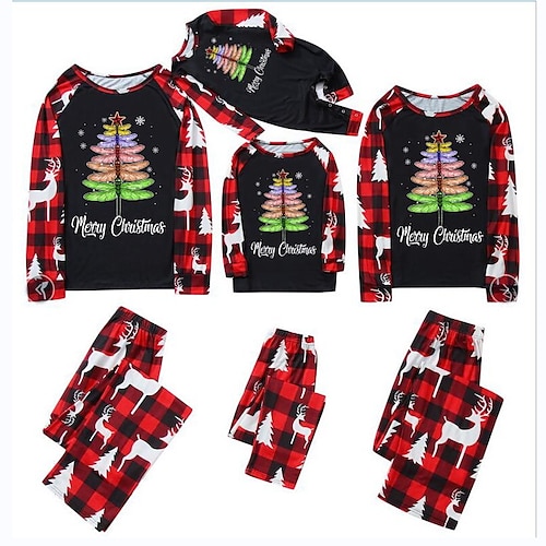 

Christmas Pajamas Family Letter Elk Ugly Home Crewneck Black Light Green Wine Long Sleeve Adorable Matching Outfits